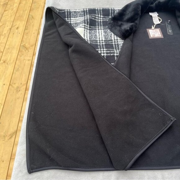 NWT Marina Luna Black & White Check Cape Faux Fur Collar - Picture 7 of 9